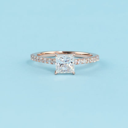 Princess Cut Moissanite Engagement Ring Set in 9ct Rose Gold