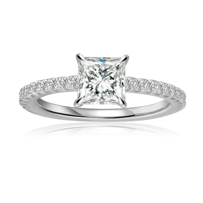 Princess Cut Moissanite Engagement Ring Set in 9ct White Gold