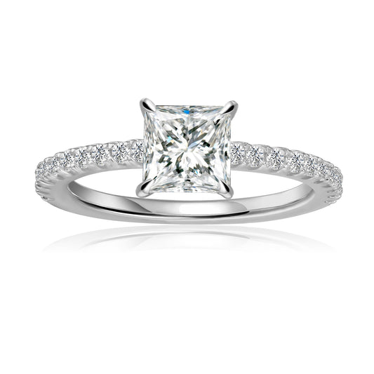 Princess Cut Moissanite Engagement Ring Set in 9ct White Gold