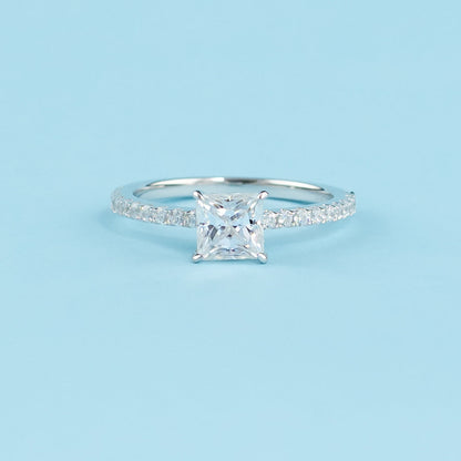 Princess Cut Moissanite Engagement Ring Set in 9ct White Gold
