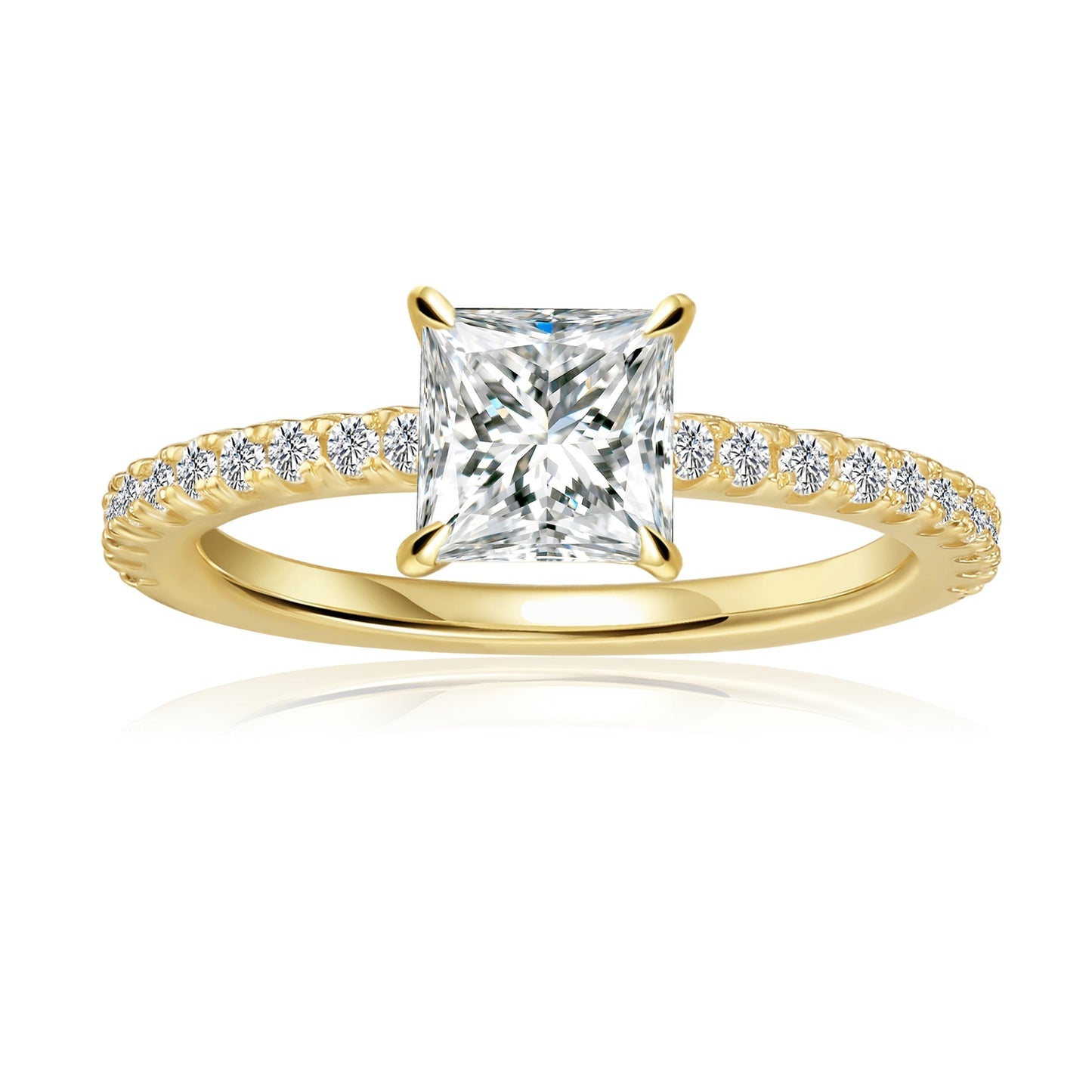 Princess Cut Moissanite Engagement Ring Set in 9ct Yellow Gold