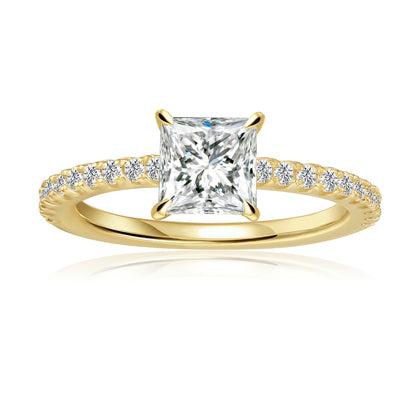 Princess Cut Moissanite Engagement Ring Set in 9ct Yellow Gold