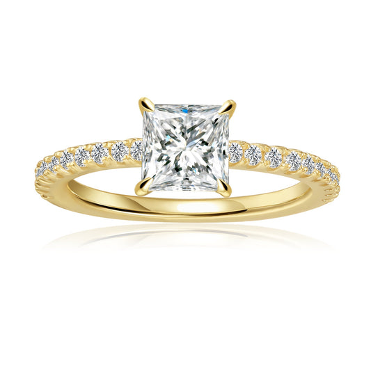 Princess Cut Moissanite Engagement Ring Set in 9ct Yellow Gold