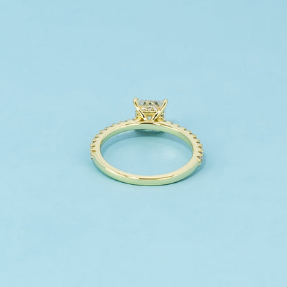 Princess Cut Moissanite Engagement Ring Set in 9ct Yellow Gold