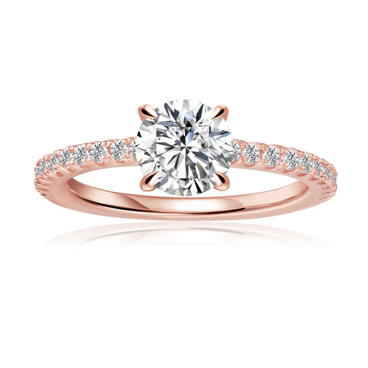 Round Brilliant Moissanite Engagement Ring Set in 9ct Rose Gold