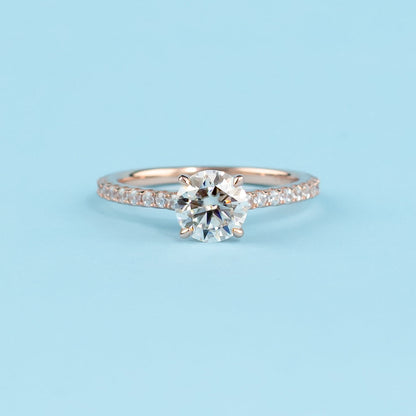 Round Brilliant Moissanite Engagement Ring Set in 9ct Rose Gold