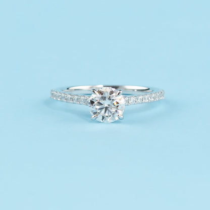 Round Brilliant Moissanite Engagement Ring Set in 9ct White Gold