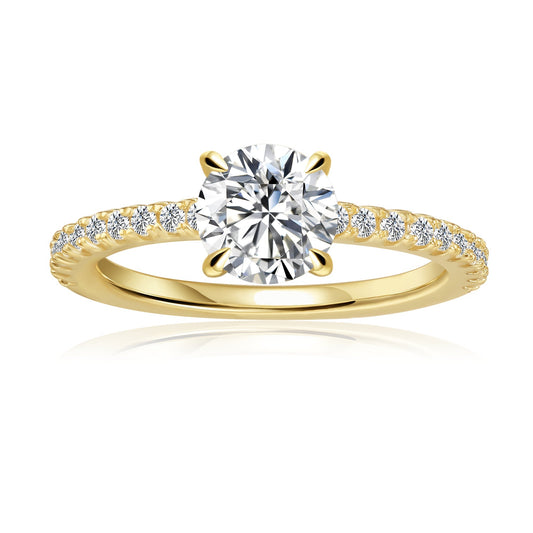 Round Brilliant Moissanite Engagement Ring Set in 9ct Yellow Gold