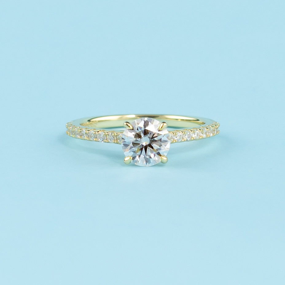 Round Brilliant Moissanite Engagement Ring Set in 9ct Yellow Gold