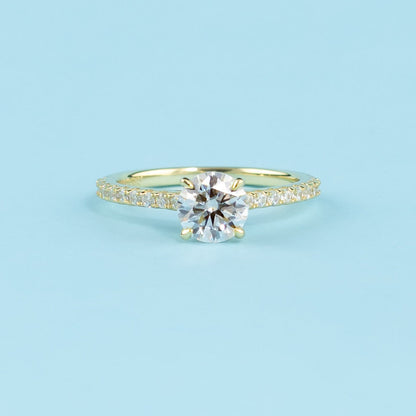Round Brilliant Moissanite Engagement Ring Set in 9ct Yellow Gold
