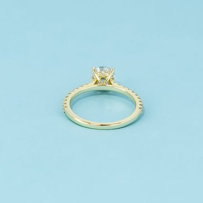 Round Brilliant Moissanite Engagement Ring Set in 9ct Yellow Gold
