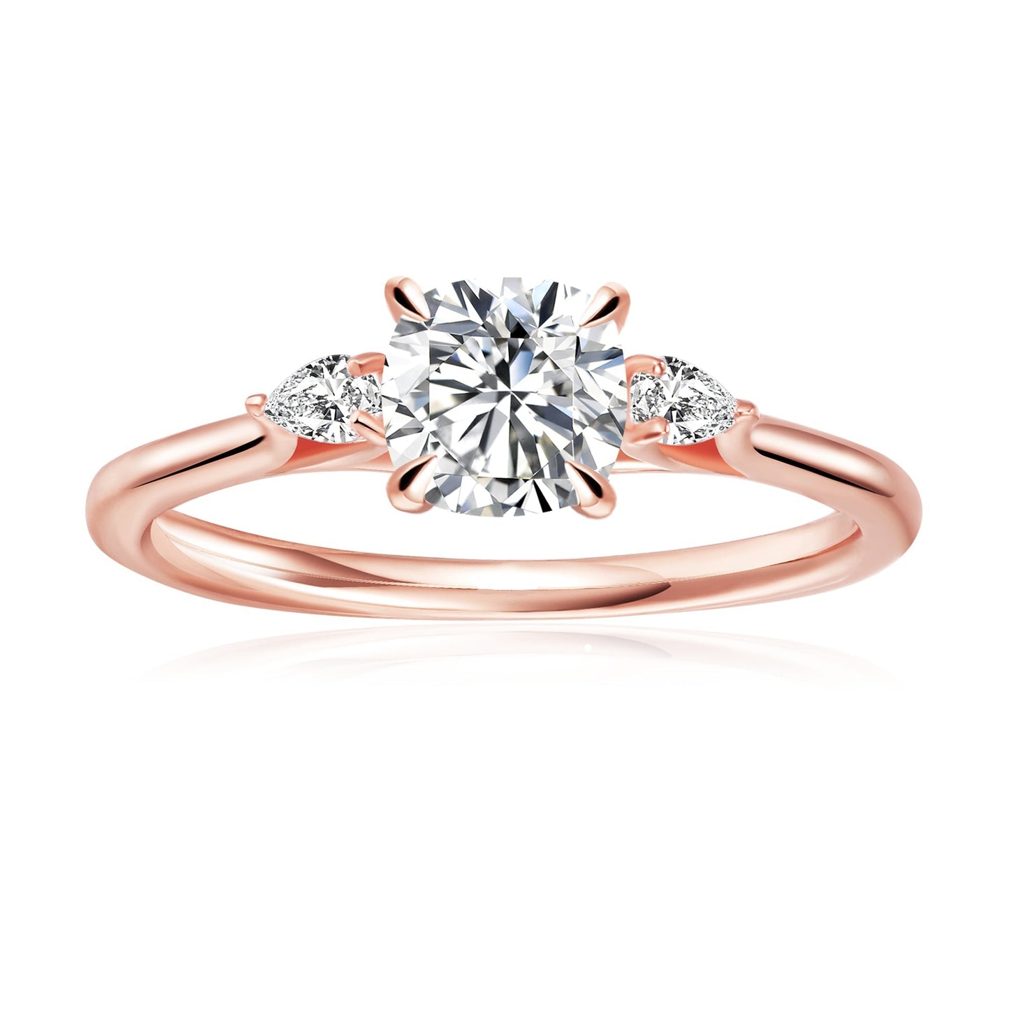 Trinity Cushion Cut Moissanite Engagement Ring Set in 9ct Rose Gold