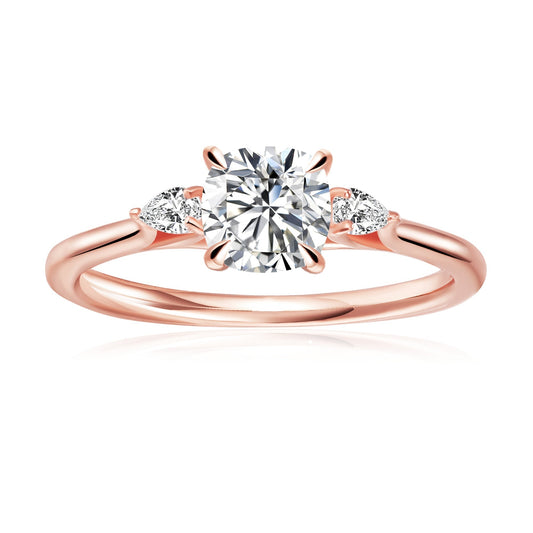 Trinity Cushion Cut Moissanite Engagement Ring Set in 9ct Rose Gold