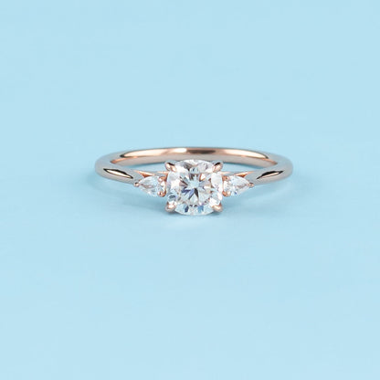 Trinity Cushion Cut Moissanite Engagement Ring Set in 9ct Rose Gold