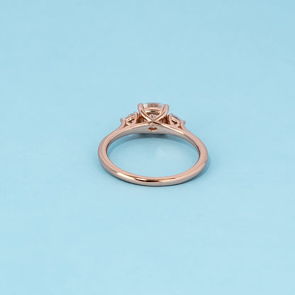 Trinity Cushion Cut Moissanite Engagement Ring Set in 9ct Rose Gold