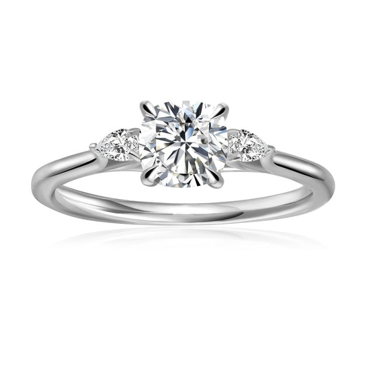 Trinity Cushion Cut Moissanite Engagement Ring Set in 9ct White Gold