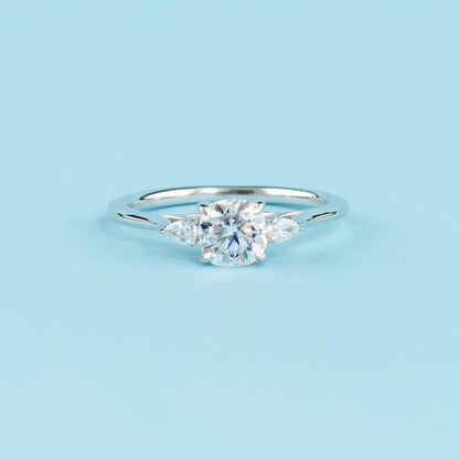 Trinity Cushion Cut Moissanite Engagement Ring Set in 9ct White Gold