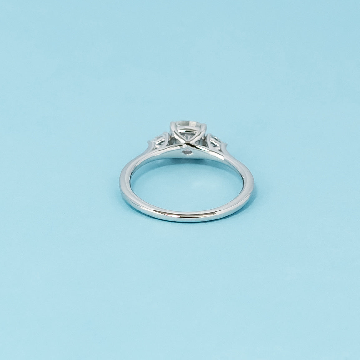Trinity Cushion Cut Moissanite Engagement Ring Set in 9ct White Gold