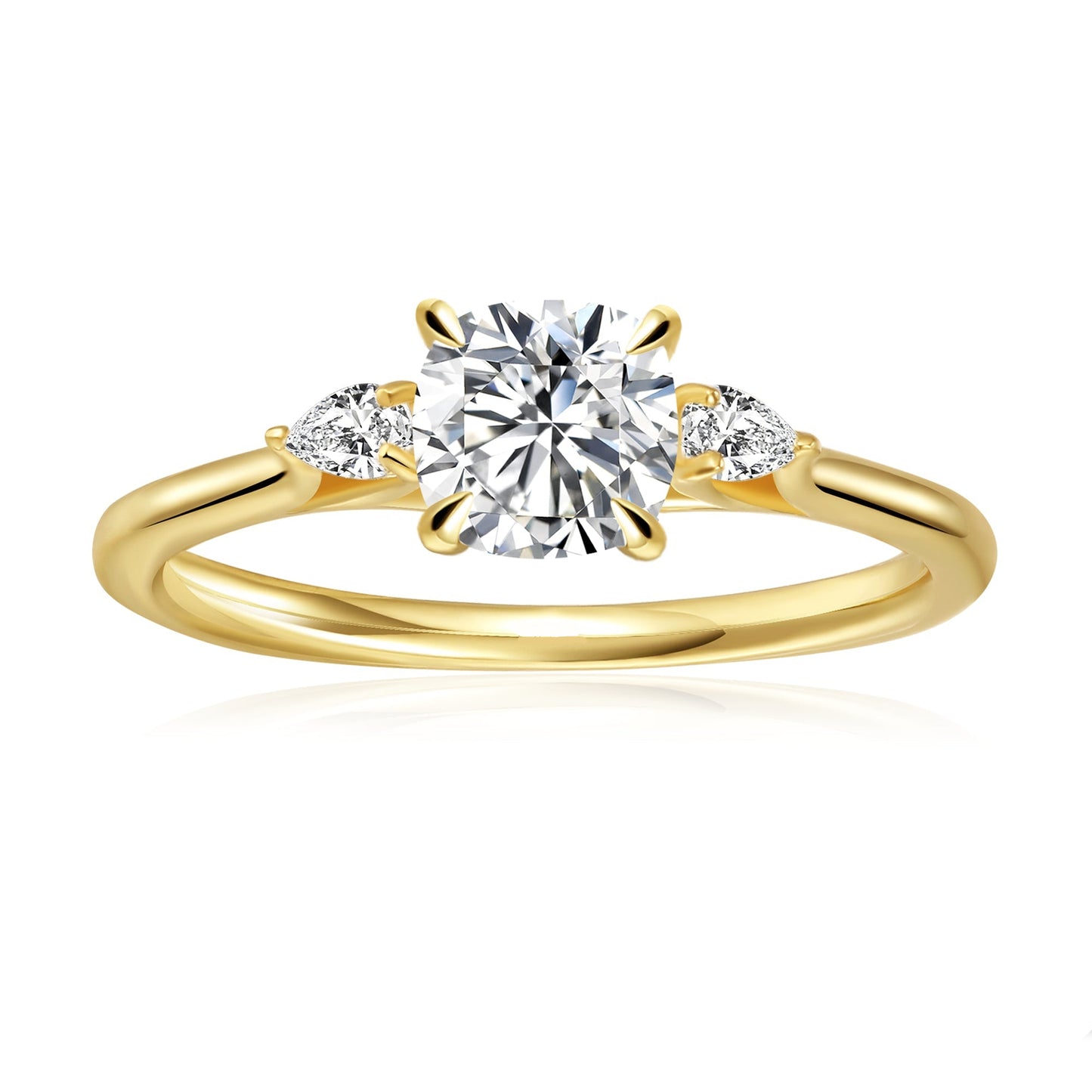 Trinity Cushion Cut Moissanite Engagement Ring Set in 9ct Yellow Gold