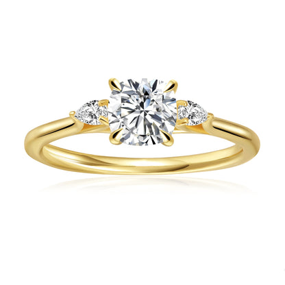 Trinity Cushion Cut Moissanite Engagement Ring Set in 9ct Yellow Gold