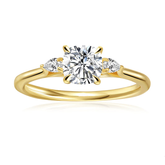 Trinity Cushion Cut Moissanite Engagement Ring Set in 9ct Yellow Gold