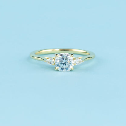 Trinity Cushion Cut Moissanite Engagement Ring Set in 9ct Yellow Gold