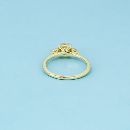 Trinity Cushion Cut Moissanite Engagement Ring Set in 9ct Yellow Gold