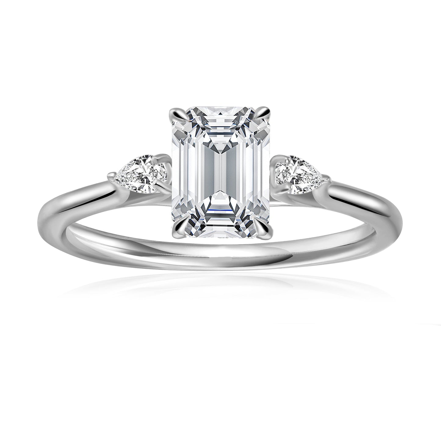 Trinity Emerald Cut Moissanite Engagement Ring Set in 9ct White Gold