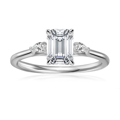 Trinity Emerald Cut Moissanite Engagement Ring Set in 9ct White Gold