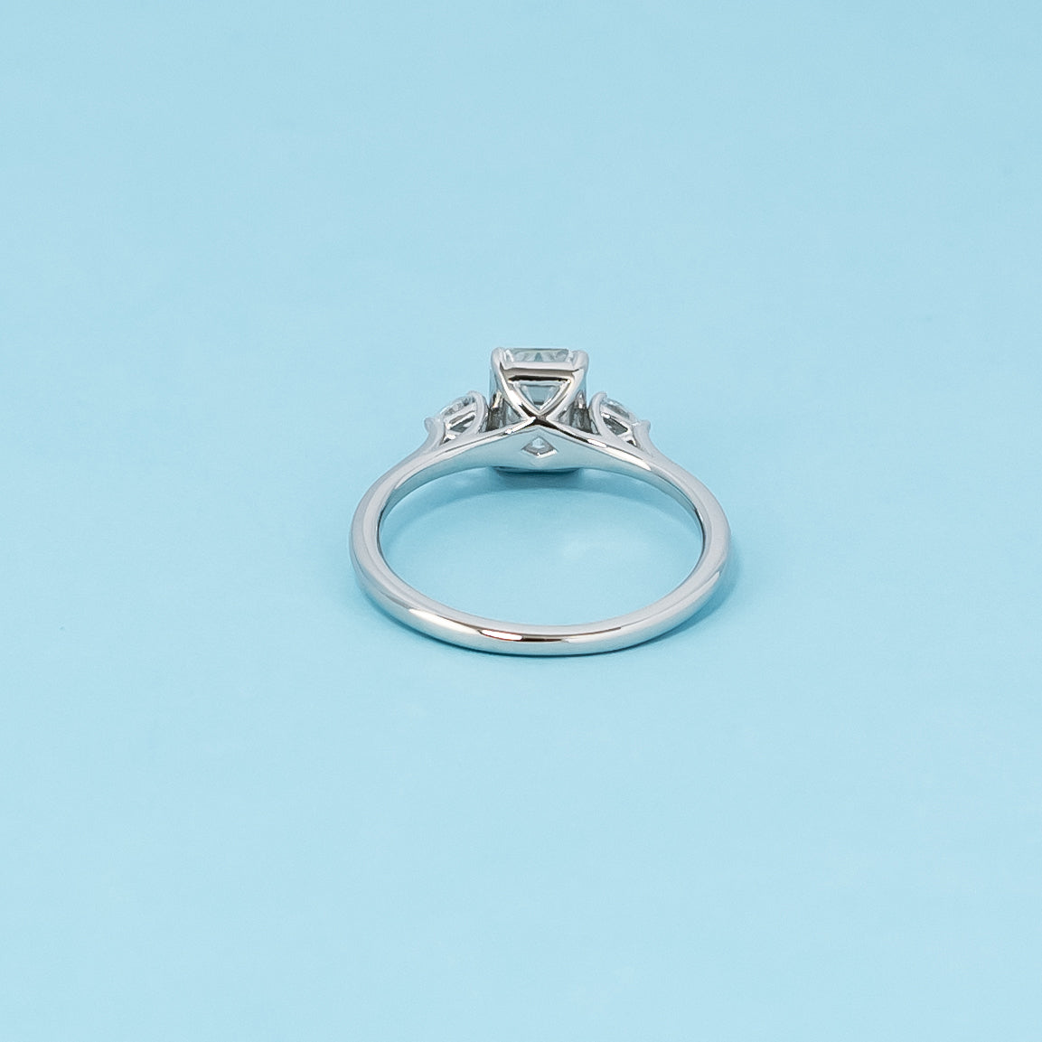 Trinity Emerald Cut Moissanite Engagement Ring Set in 9ct White Gold