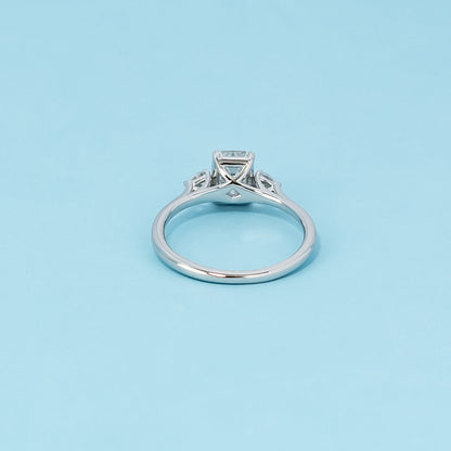 Trinity Emerald Cut Moissanite Engagement Ring Set in 9ct White Gold