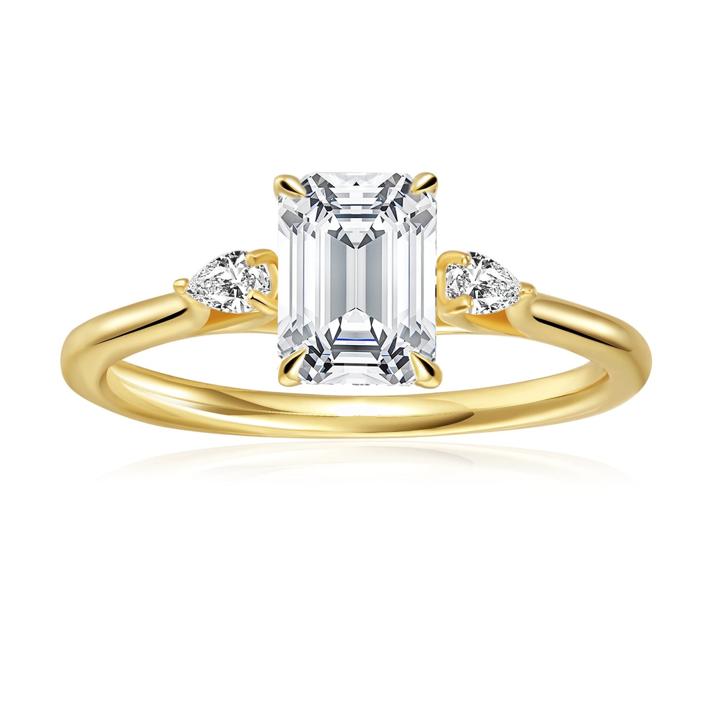 Trinity Emerald Cut Moissanite Engagement Ring Set in 9ct Yellow Gold