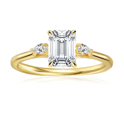 Trinity Emerald Cut Moissanite Engagement Ring Set in 9ct Yellow Gold