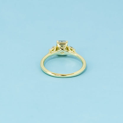 Trinity Emerald Cut Moissanite Engagement Ring Set in 9ct Yellow Gold