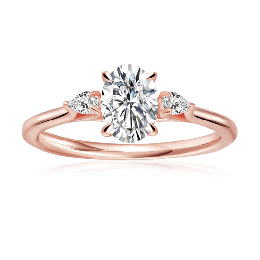 Trinity Oval Cut Moissanite Engagement Ring Set in 9ct Rose Gold
