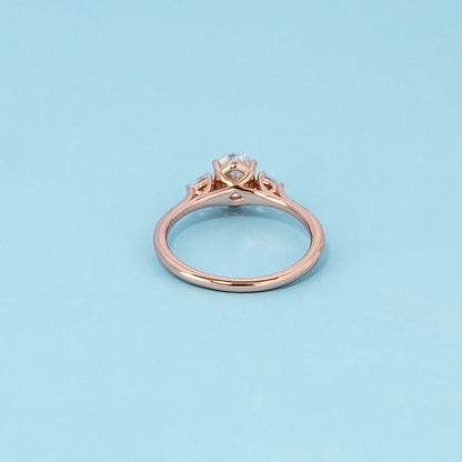 Trinity Oval Cut Moissanite Engagement Ring Set in 9ct Rose Gold