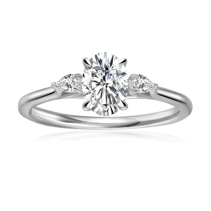Trinity Oval Cut Moissanite Engagement Ring Set in 9ct White Gold