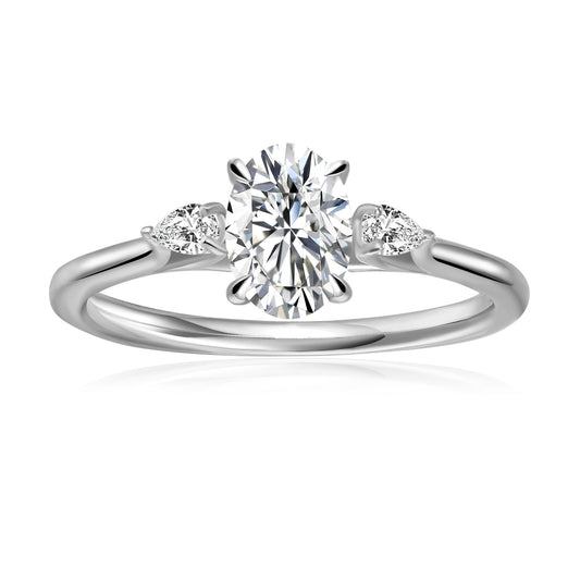 Trinity Oval Cut Moissanite Engagement Ring Set in 9ct White Gold