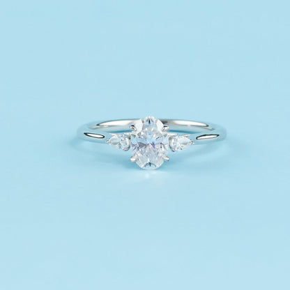 Trinity Oval Cut Moissanite Engagement Ring Set in 9ct White Gold