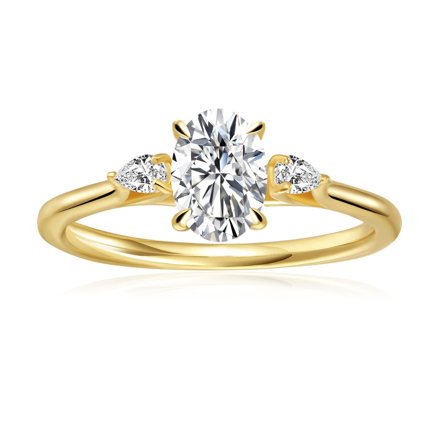 Trinity Oval Cut Moissanite Engagement Ring Set in 9ct Yellow Gold