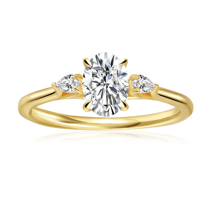 Trinity Oval Cut Moissanite Engagement Ring Set in 9ct Yellow Gold