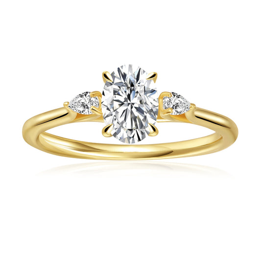 Trinity Oval Cut Moissanite Engagement Ring Set in 9ct Yellow Gold