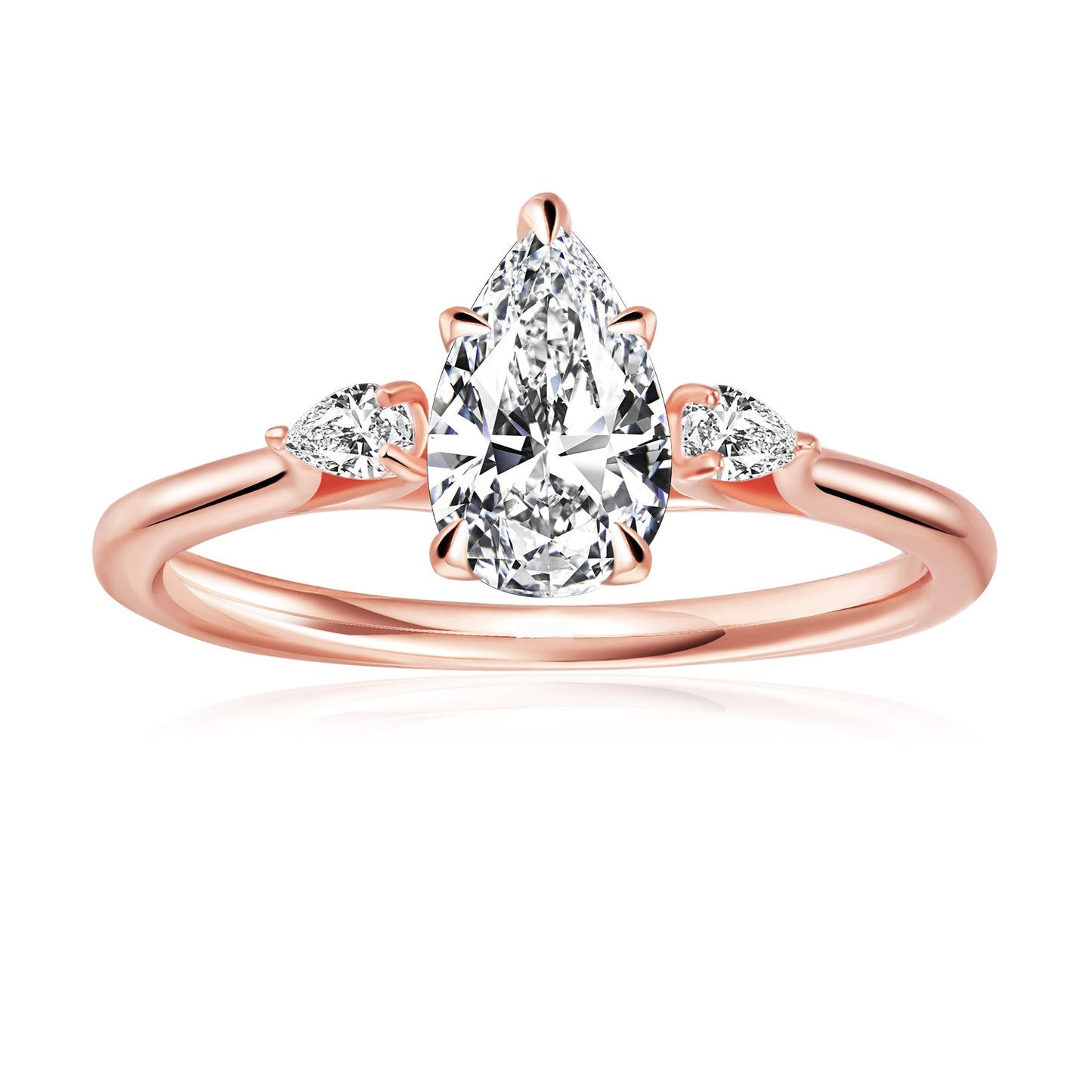 Trinity Pear Shape Moissanite Engagement Ring Set in 9ct Rose Gold