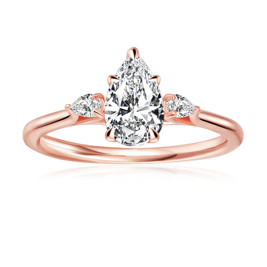 Trinity Pear Shape Moissanite Engagement Ring Set in 9ct Rose Gold