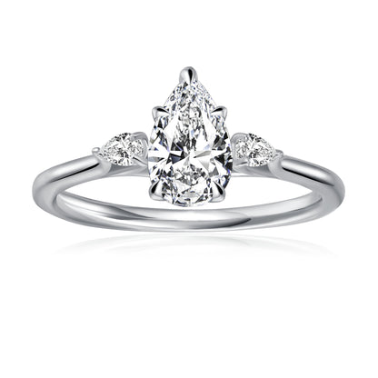 Trinity Pear Shape Moissanite Engagement Ring Set in 9ct White Gold
