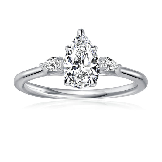 Trinity Pear Shape Moissanite Engagement Ring Set in 9ct White Gold