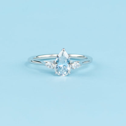 Trinity Pear Shape Moissanite Engagement Ring Set in 9ct White Gold