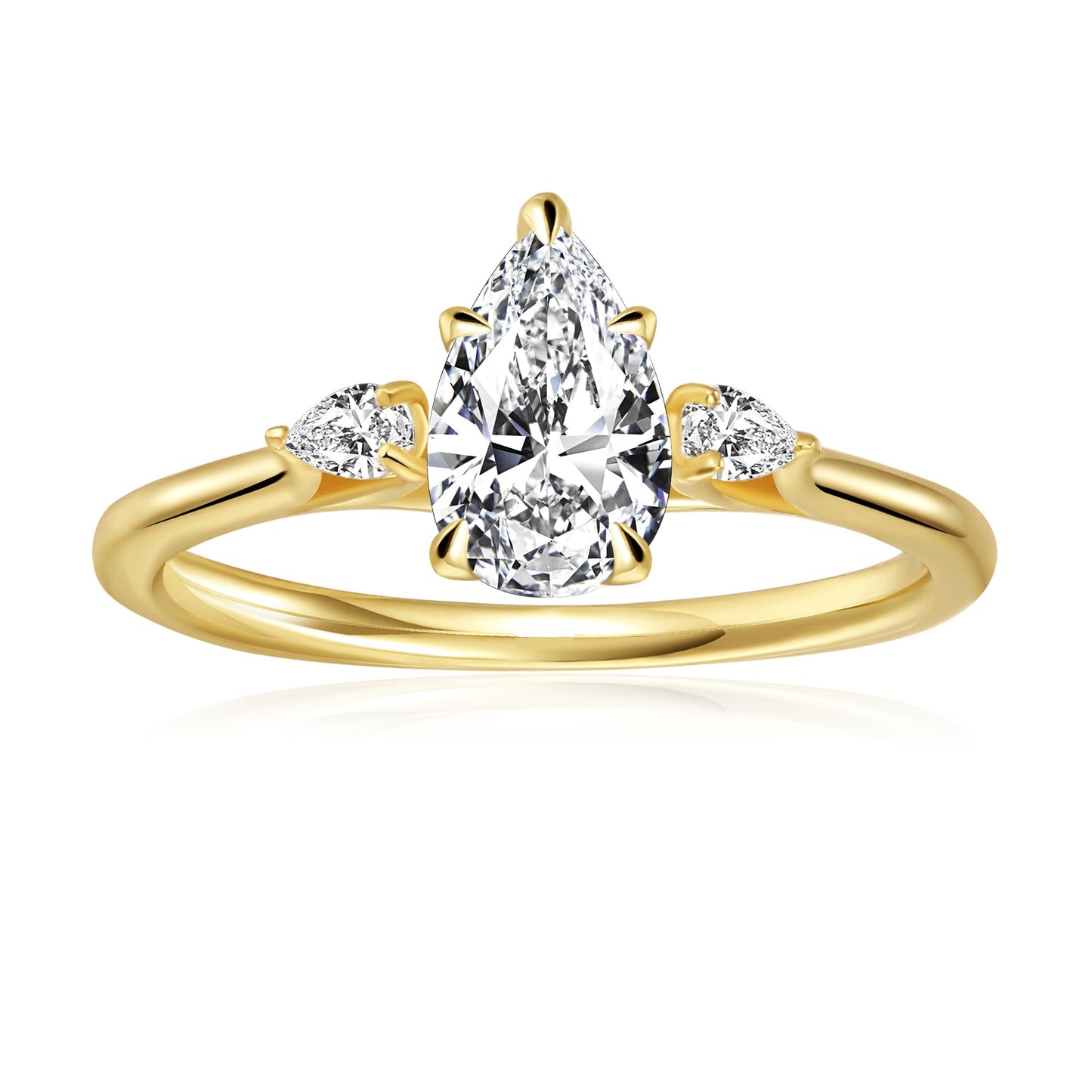 Trinity Pear Shape Moissanite Engagement Ring Set in 9ct Yellow Gold