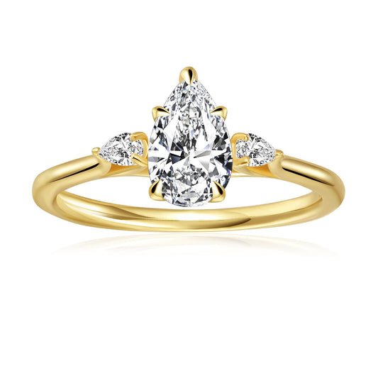 Trinity Pear Shape Moissanite Engagement Ring Set in 9ct Yellow Gold