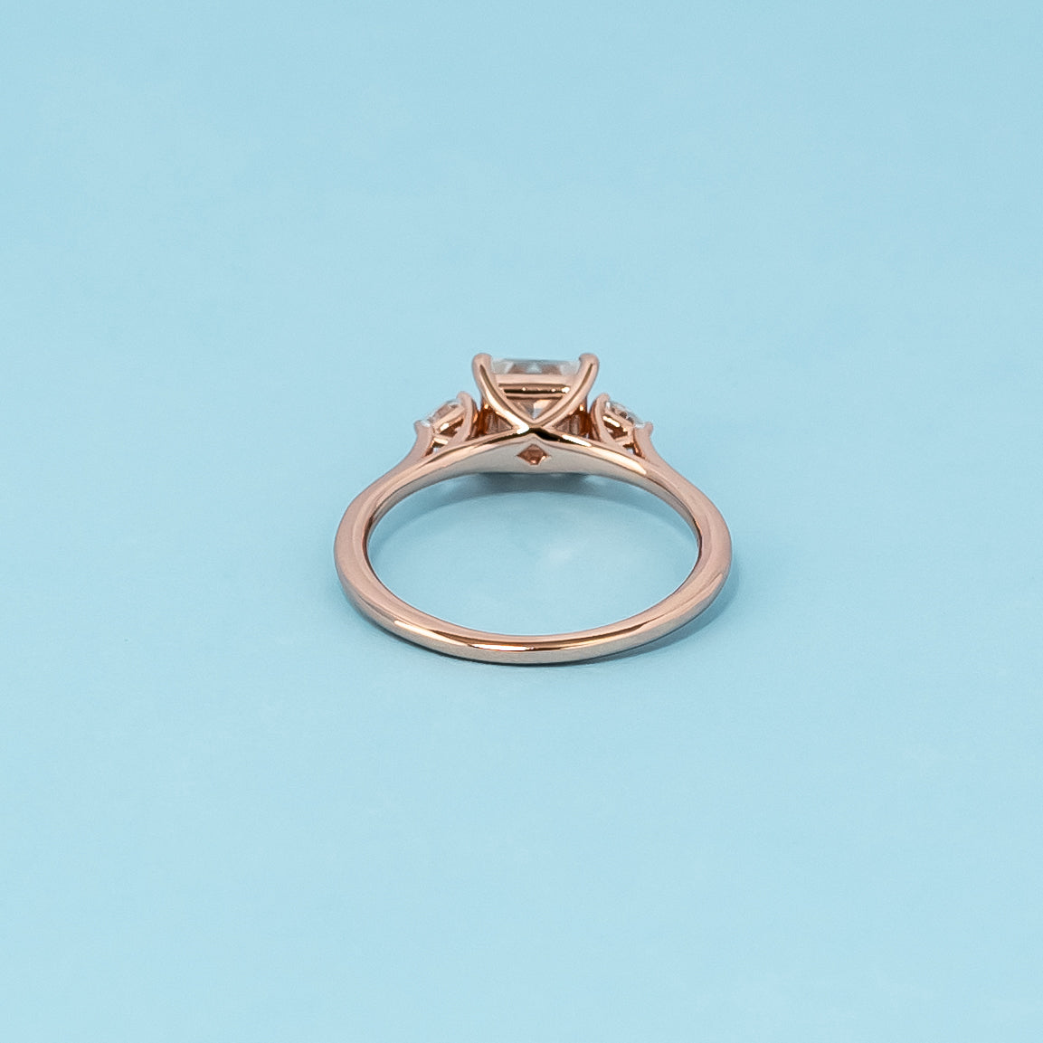 Trinity Princess Cut Moissanite Engagement Ring Set in 9ct Rose Gold